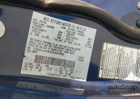 2004 Ford Explorer Eddie Bauer из США, поврежденный, VIN 1FMDU64W24ZA03986